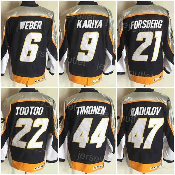 

men retro hockey 6 shea weber jersey vintage classic 9 paul kariya 21 filip forsberg 22 jordin tootoo 44 kimmo timonen 47 alexander radulov&, Black;red
