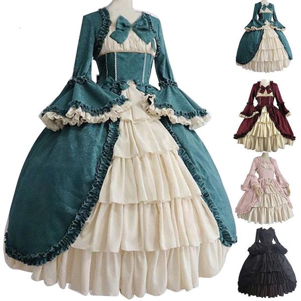

casual dresses medieval retro gothiced court royal lady ball square neck tight waist bowknot women elegant costume vestido ropa muj 221125, Black;gray