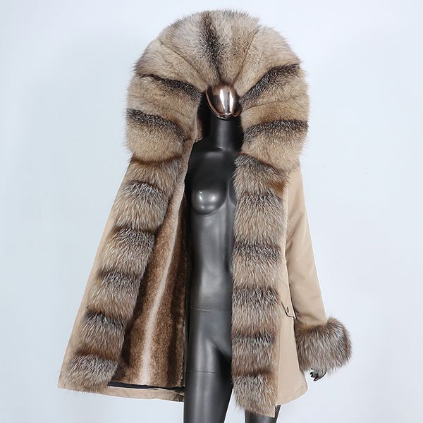 

women's fur faux waterproof long parka winter jacket women real coat natural collar hood warm streetwear detachable 221124, Black