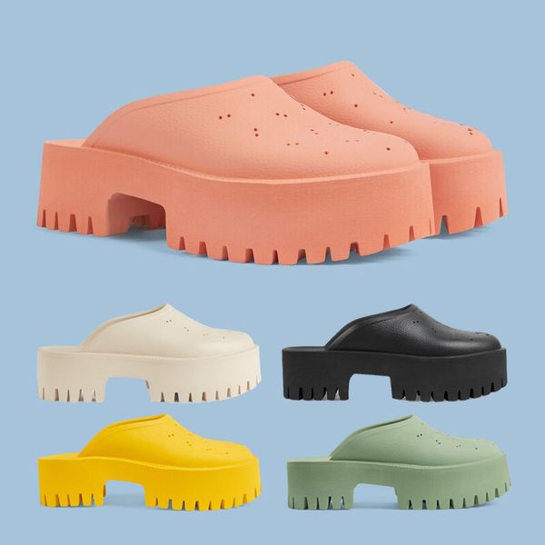 

designer slip-on sandals platform perforated letters hollow shoes jelly colors thick sole rubber slides beach slippers mules gslippers1a35g, Blue;gray