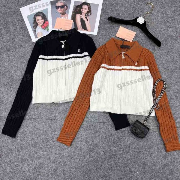 

designer cardigan womens sweaters miu fashion brand letter logo embroidered knitted cardigans luxury ladies splicing lapel zipper sweater ja, White;black