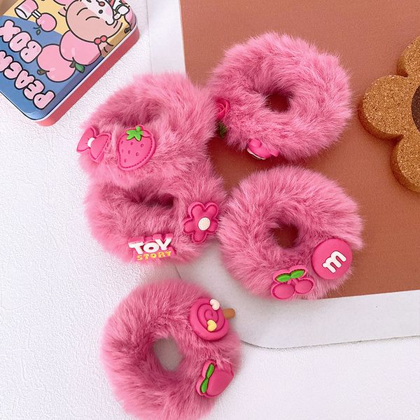

autumn and winter new korean children's cute plush rose red cartoon rubber band hair rope sweet girl princess meatball headwear, Slivery;white