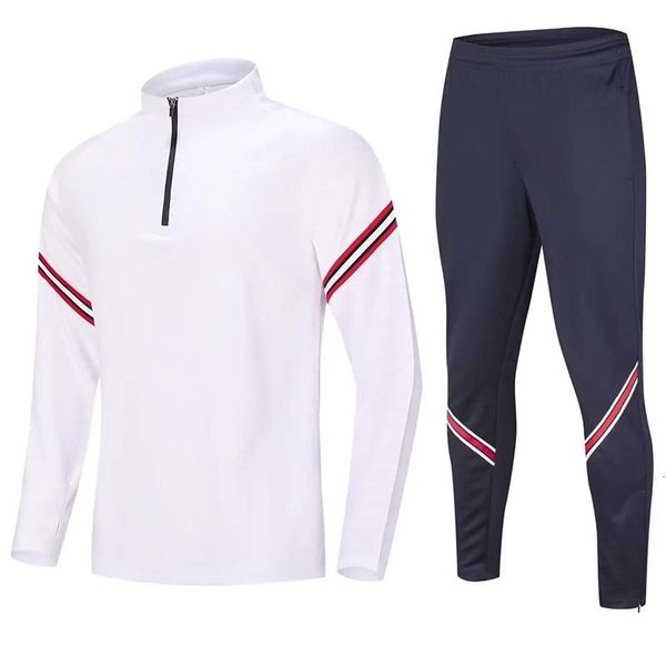 

running sets 2122 half zipper football sports jacket suit 2pcs set men's soccer sportswear tracksuit jacket football training suit 2211, Black;blue