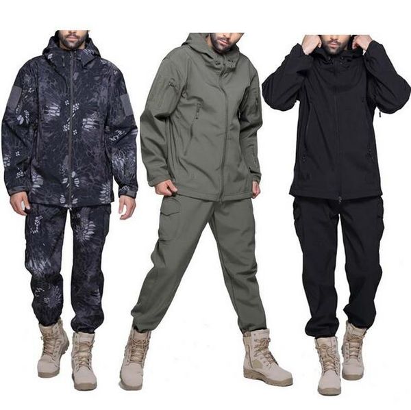 

men's tracksuits tactical clothing jackets pants men fleece jacket army windproof camo hunting suit windbreakers military hiking soft s, Gray