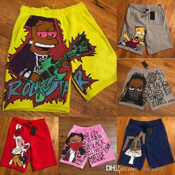 

summer men cotton shorts fashion multicolor mens cartoon print short pants desinger clothing plus size s-3xl, White;black