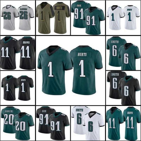 

jersey 1 jalen hurts 6 devonta smith 90 davis 11 aj brown''nfl''jersey 26 miles sanders football 62 jason kelce 91 fletc, Black;red