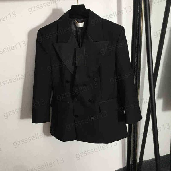 

womens jacket fashion classic black high-end temperament blazer double-breasted lapel long-sleeve designer jackets women clothing 0912, Black;brown