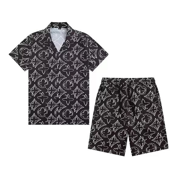 

fashion tracksuit men hawaiian sets t-shirts printingflower letters summer short sleeve button shirt beach shorts streetwear casual mens shi, Gray
