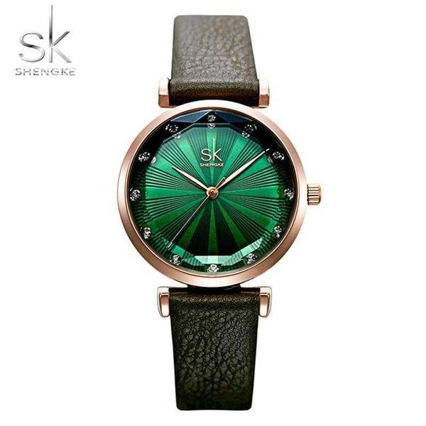 

watches luxury designer shengke quartz movement ladies wristwatch leather strap analog dial pin buckle wristwatches watch, Silver
