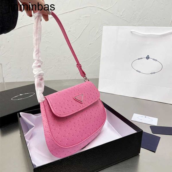 

luxury tote bag 2023 spring p home new triangular label cleo ostrich underarm women's flip crcent single shoulder hand