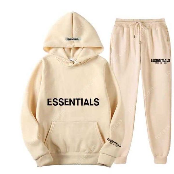 

fw22 essentials autumn winter men women hooded sweatshirt suit pure cotton couple jogging sweatshirts oversized streetwear tracksuit, Black
