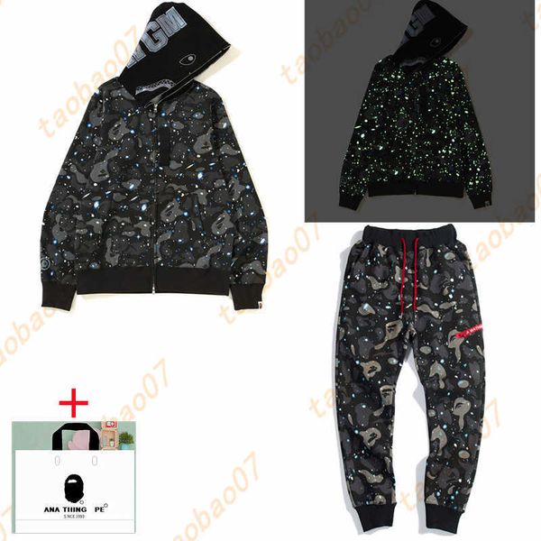 

apes men tracksuits shark hoodies luminous camouflage sweatshirts men and women cardigan hooded sweater zipper jacket a17, Gray