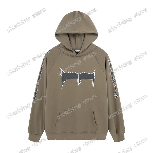 

xinxinbuy men designer hoodie sweatshirt paris destroyed letters print holes women black white brown xs-l, Black;brown