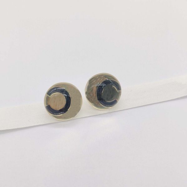 

2022 luxury quality round shape charm stud earring with black color design and transparent color style have box stamp ps4439a, Golden