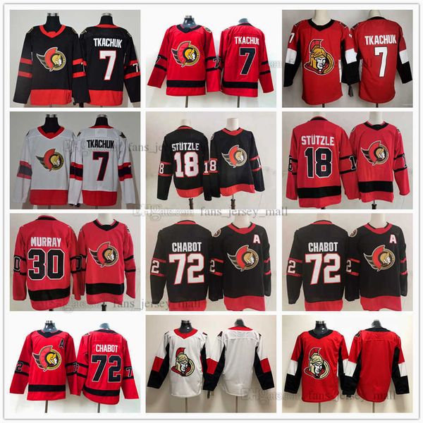 

ottawa senators ice hockey 7 brady tkachuk jeresys 72 thomas chabot 18 tim stutzle 30 matt murray jeresy no name number red black white&#039, Black;red