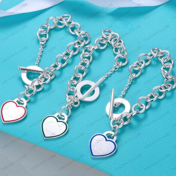 

luxury designer sterling silver heart shaped couple chain shape original fashion classic bracelet necklace set women jewelry gift with box, Black