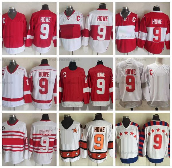 

mens vintage 9 gordie howe hockey jerseys 75th 1991 stitched jersey c patch home red classic m-xxxl''nhl''shirt, Black;red