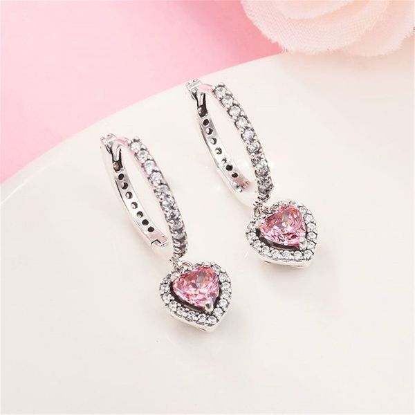 

925 sterling silver sparkling halo heart hoop earrings fits european pandora style jewelry fashion earrings, Golden;silver