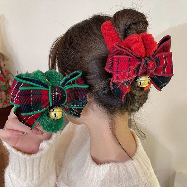 

bow plush hair claw christmas hair accessories crab clips fashion ponytail clip for women headwear gifts, Slivery;golden