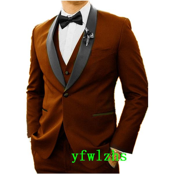 

wedding tuxedos one button men suits groomsmen shawl lapel groom tuxedos wedding/prom man blazer jacket pants vest tie w1182, Black;gray