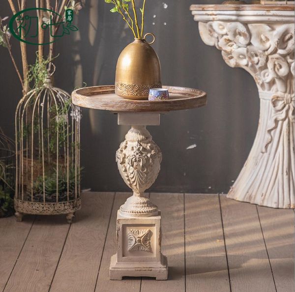 

french light luxury carved solid wood small tea table home stay wedding decoration retro round tables old ins wind sand hair edge table