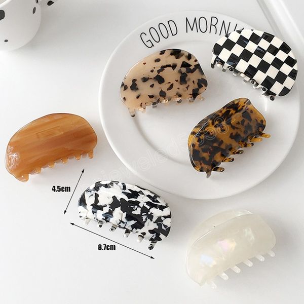 

korea 8.7cm black white plaid checkerboard clamps acetate semicircular shell grid lattice hair claw for woman, Slivery;golden