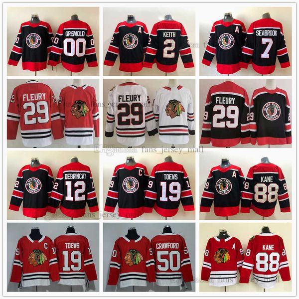 

embroidery ice hockey 19 jonathan toews 29 marc-andre fleury jerseys 7 brent seabrook 88 patrick kane 10 patrick sharp 77 kirby dach 12 alex, Black;red