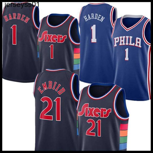 

jame 1 harden jersey joel 21 embiid allen 3 iverson basketball jerseys blue white red black embroidery, Black;red