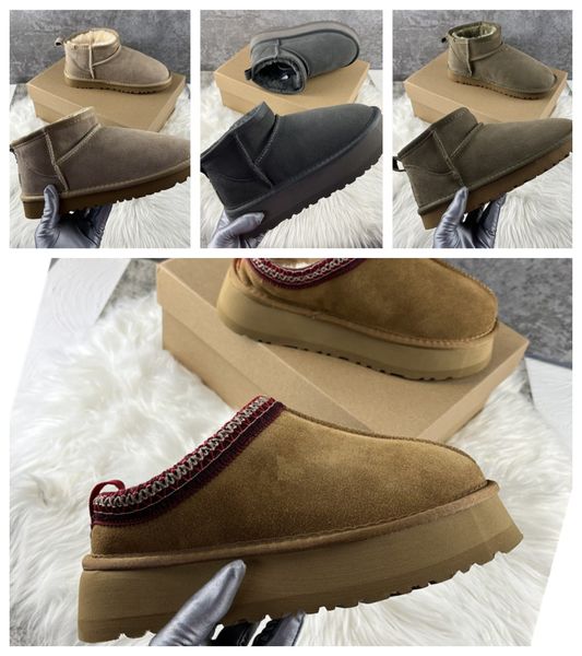 

winter snow boots for womens ladies luxury classic australia furry booties short mini fashion designer boot platform tazz tasman slipper che, Black