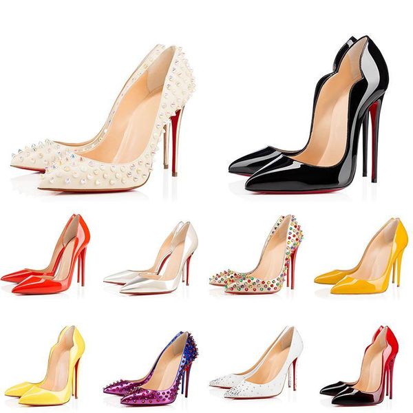 

red bottomed christians luxurys designers shoes originals casual women rivet high heels wedding party dress pointed toes nud zxt, Black
