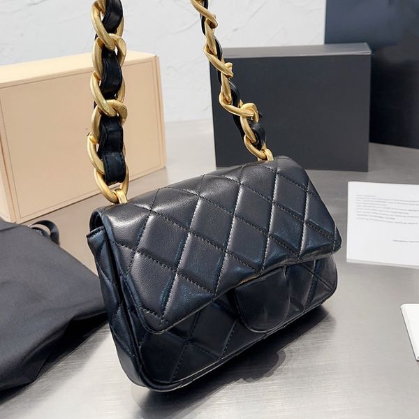 

womens designer vintage thich chain underarm bags classic mini flap quilted lambskin purse gold metal hardware matelasse chain shoulder outd