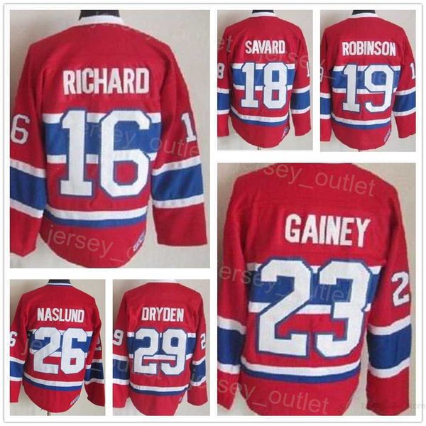 

men retro hockey 16 henri richard jersey vintage classic 18 serge savard 19 larry robinson 23 bob gainey 26 mats naslund team color red', Black;red