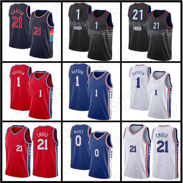 

james harden tyrese maxey basketball jersey joel embiid 1 0 21 3 retro allen iverson 75th anniversary 76er jersey men city 2022''n, Black;red