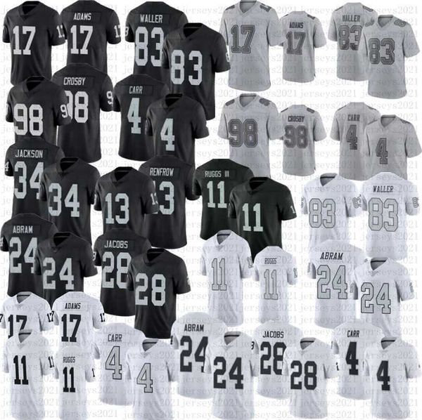 

men women youth davante adams football jersey josh jacobs maxx crosby jackson johnathan abram 4 derek carr ruggs iii 83 darren waller hunter, Black;red