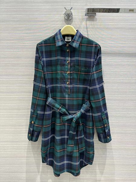 

milan runway dress 2023 new spring summer lapel neck long sleeve plaid panelled designer dresses brand same style dress 1127-1, Black