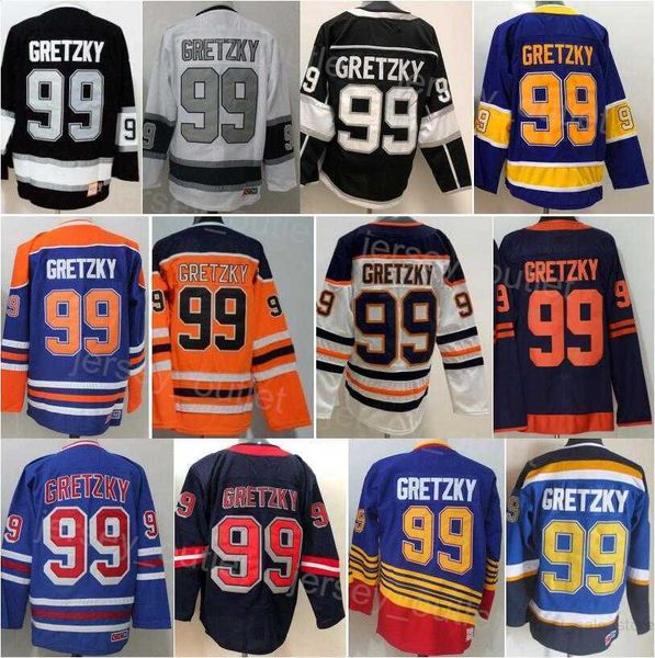

men ccm hockey 99 wayne gretzky retro jersey vintage classic 75th anniversary all stitched black white orange navy blue purple team color&#0, Black;red
