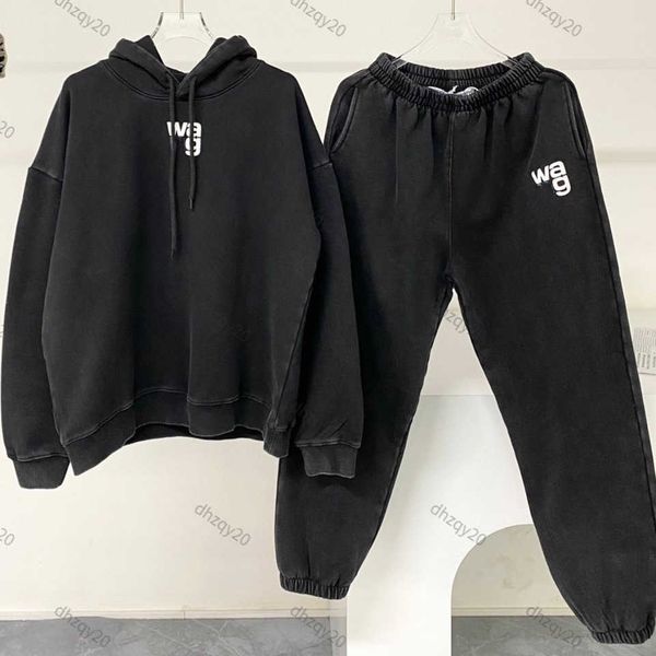 

aw sportswear designer hoodie washed worn black sweater autumn winter round neck pullover men and women's cotton t-shirt warm coat swea, Gray