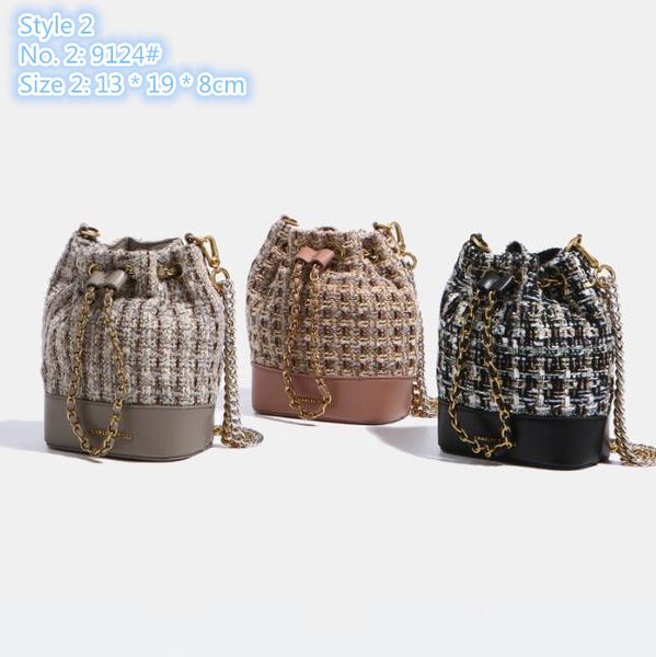 

Wholesale factory ladies shoulder bags 2 styles winter woolen stitching foreign chain bag sweet little fresh woven handbag street trend plaid coin purse, Fuchsia-5743#-woolen-style 1