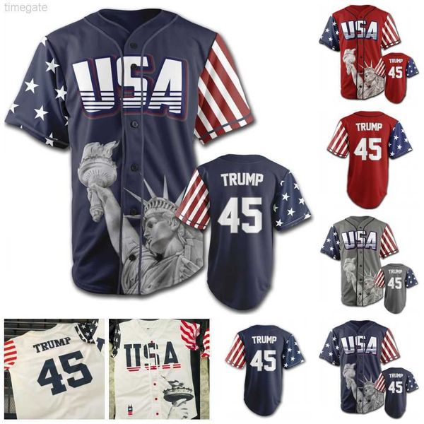 

college baseball wears usa trump jersey 45 baseball custom mens womens youth blue red and grey white jerseys, Black