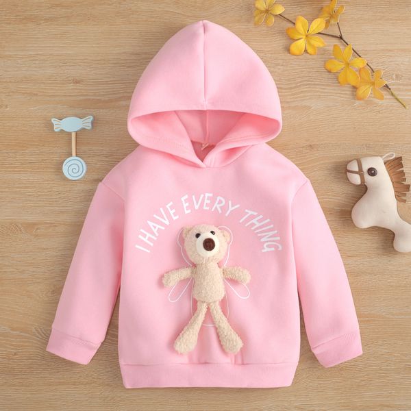 

shirt children's wear long sleeve velvet hoodie printed alphabet cartoon bear hoodie, Blue