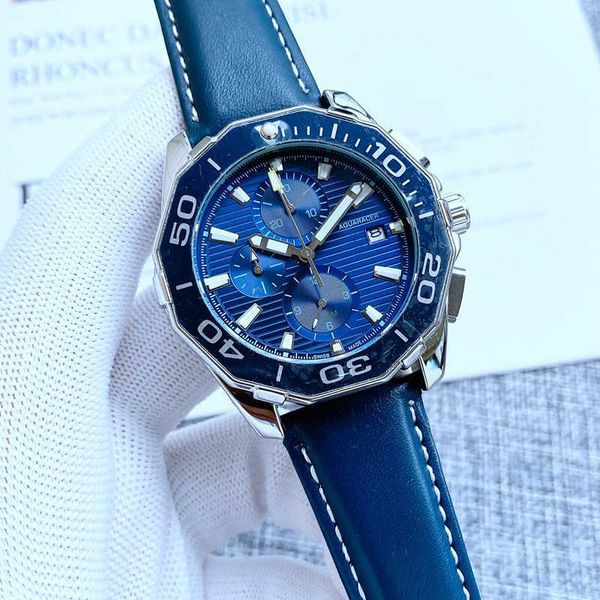 

watches luxury designer six stitches all dial work quartz watch chronograph clock leather belt, Silver