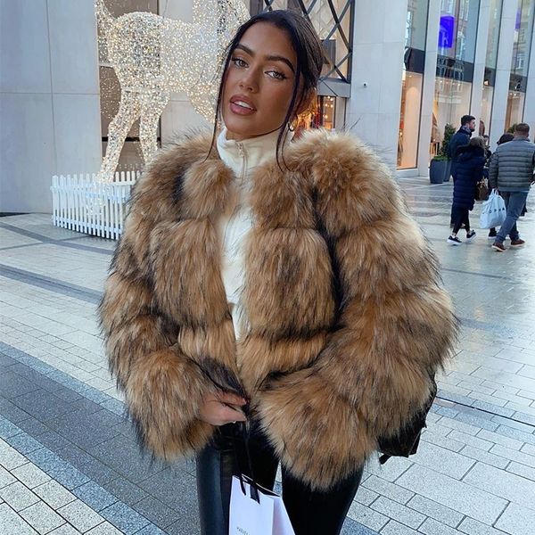 

women's fur faux hjqjljls winter fashion raccoon coat luxury short fluffy jacket outerwear fuzzy overcoat 221124, Black