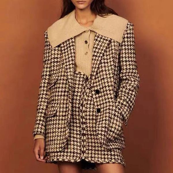 

bs157 women's suits & blazers autumn and winter new women coat tweed houndstooth commuter two-button blazer occasions dating office fri, White;black