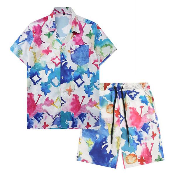 

men casual shirts sets summer tracksuit set fashion short sleeves bowling hawaii seaside designer beach flower letters shirts suits, Gray