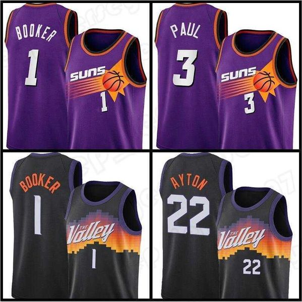 

jersey basketball''nba''phoenix''suns''devin 1 booker chris 3 paul deandre 22 ayton 2021-22 city pur, Black;red
