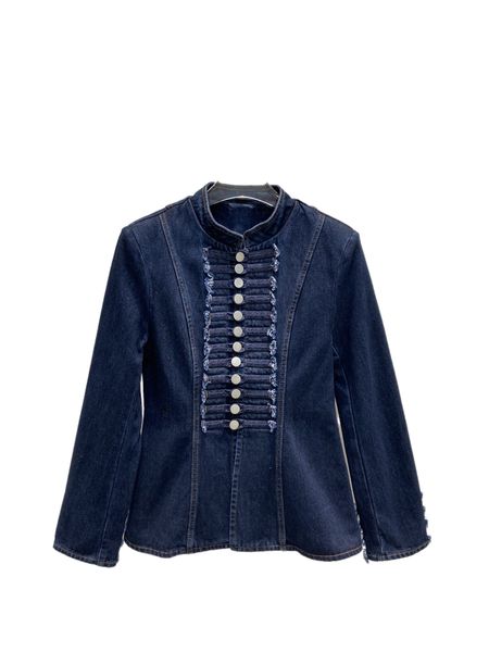 

early spring new vintage chinese style twisted buckle denim coat, Black;brown
