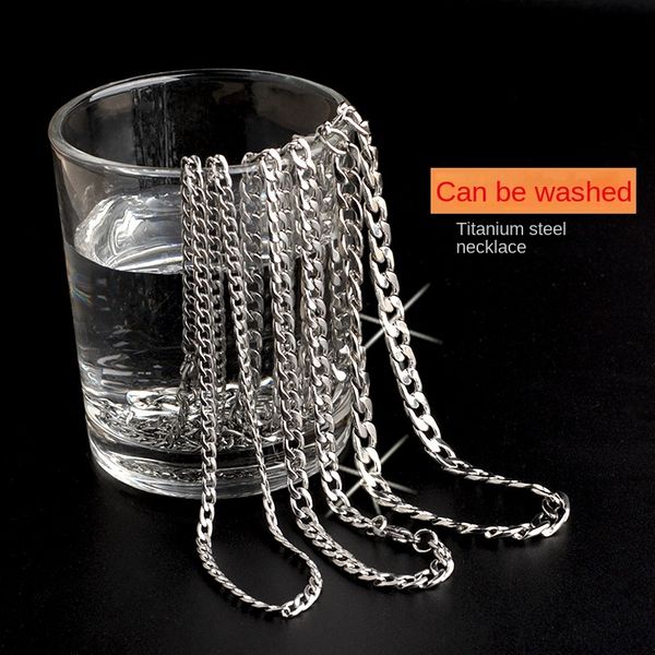

hip hop stainless steel cuban chain necklace simple jewelry accessories water washable, Silver