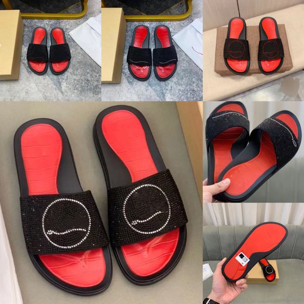 

new slipper male designer stick diamond sandal light luxury beach shoes red sole waterproof non-slip outdoor solid color flip-flops 38-45, Black