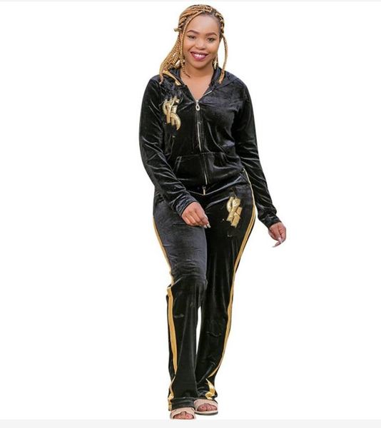 

women's tracksuits two piece sets pants matching set large size velvet patchwork women tracksuit chandals mujer 5xl, Gray