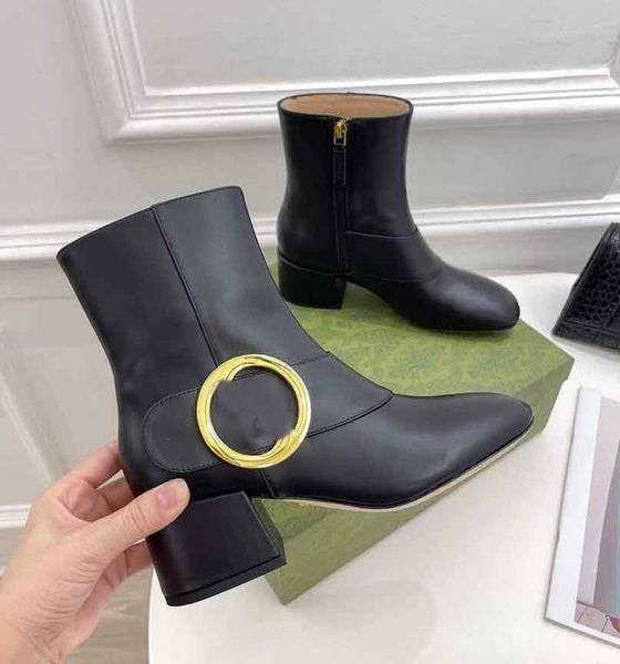 

winter luxury blondie women ankle boots gold-toned hardware round interlocking g-detai lady chunky heels white black lady martin boot eu35-4